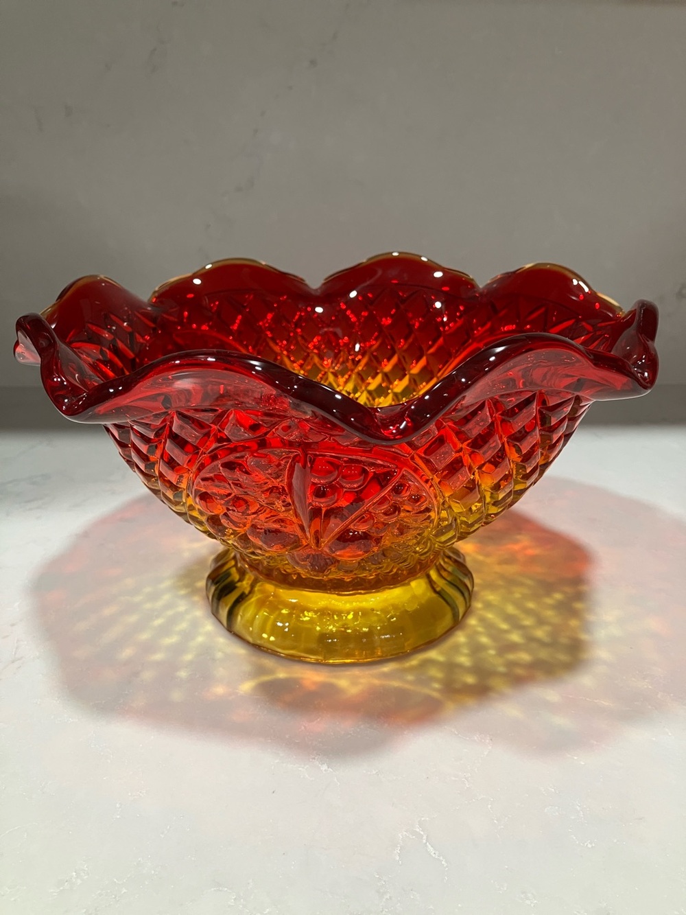 Vintage Carnival Indiana Glass Sunset Fruit Diamond Point Bowl 10"
